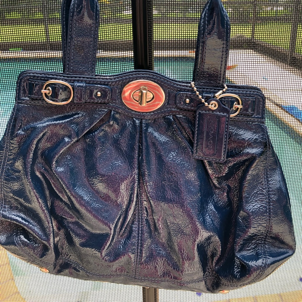 Coach Patent Leather Blue “Garnet” Handbag